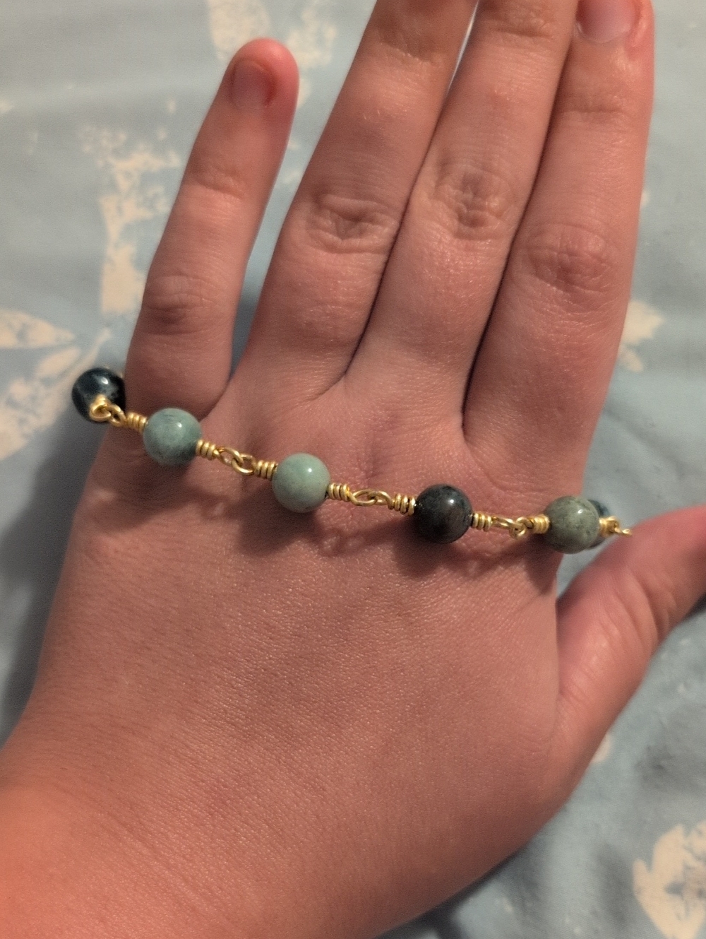 Gold Wire Wrapped Green Bead Bracelet Handcrafted